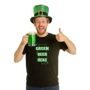 Leisure Lounge T-Shirt Black Green Beer Here‎ Illinois St Patricks Day Festive